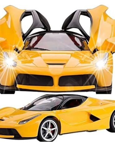Rechargeable Remote Control Sports Car with Openable Doors Rc Car with Led Lights for Kids Super Sports Car for Kids High Speed Rc Car Toy Big Size 3-10 Years Old Kids (Yellow)