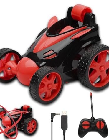 Rechargeable 360° Rotating & Rolling Small Stunt Car Toy with USB Cable & Remote Controller | Red Color, Power Source: Lithium Battery in Car (Included)