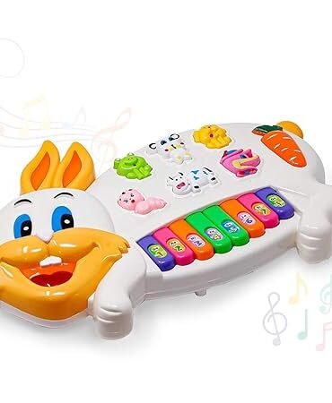Wembley Rabbit Piano Musical Toy Interactive Educational Learning Music Keyboard Toys for Kids Playset with Flashing Lights & 6 Animal Sounds Fun Play Activity Birthday Gift for Boys Girls Toddlers