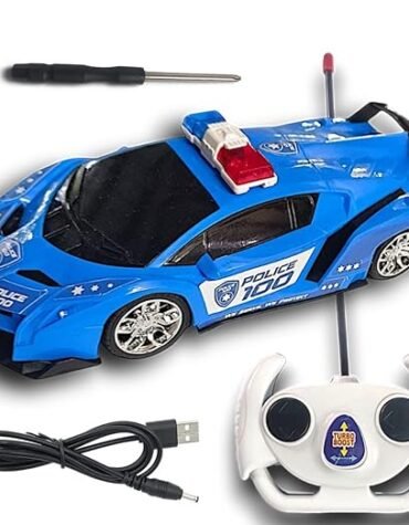 Big Police Remote Control Car Toy with Realistic Design, Siren Sound, and High-Speed Action with Premium Looks Rechargeable with USB Cable - (2030 - Police Car - Blue)