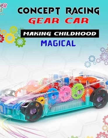 Wonder Concept Gear Car for Kids | Transparent Body with Colorful Lights & Music | 360° Rotation | Auto Mode | Safe & Durable | Gear Working for Learning for Kids